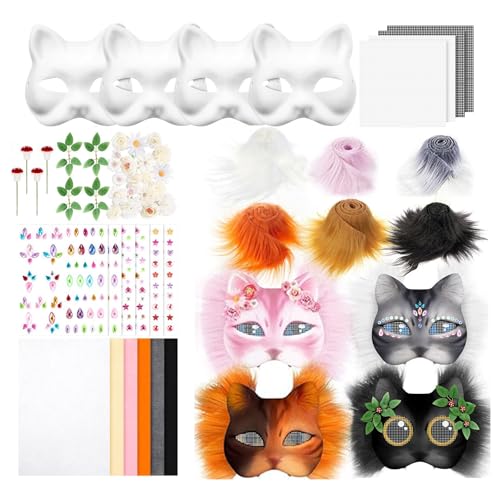 JTQYFI 4pcs Unbemaltte Katzen Gesichtsmaske Weiße Papiermaske Mit Pelziger Trimmfolgerter Stoff Augennetzaufkleber Unbemalte Maskeraden Maske JTQYFI 4pcs Unbemaltte Katzen Gesichtsmaske Weiße Papiermaske Mit Pelziger Trimmfolgerter Stoff Augennetzaufkleber Unbemalte Maskeraden Maske von JTQYFI