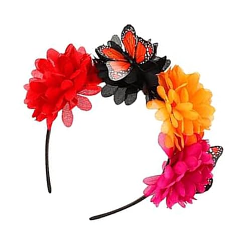 JTQYFI Blumenkronstirnband Halloween Cincos Des Mayoes Party Kostüm Schmetterlingsblumen Kopfstück Der Deads Kopfstück von JTQYFI