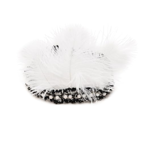JTQYFI Flapper Stirnband Vintage 1920er Jahre Gefiederte Perlen Stirnband 20er Jahre Kopfstückhaarzubehör Für Prom Hochzeitskarnivale von JTQYFI