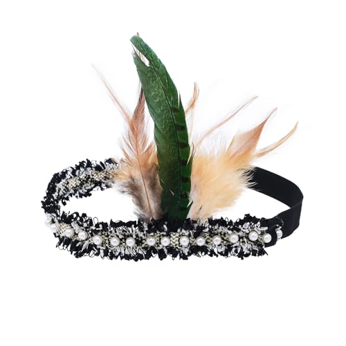 JTQYFI Flapper Stirnband Vintage 1920er Jahre Gefiederte Perlen Stirnband 20er Jahre Kopfstückhaarzubehör Für Prom Hochzeitskarnivale von JTQYFI