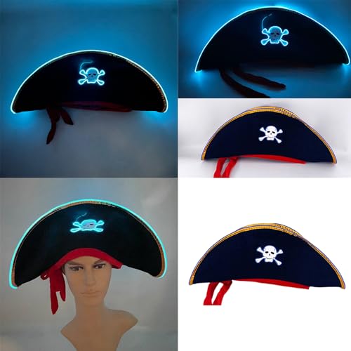 JTQYFI Halloween Piratenhut Leuchten LED Schädel Piratenhut Erwachsener Piraten Kostümhut Für Männer Frauen Maskerade Halloween Party von JTQYFI
