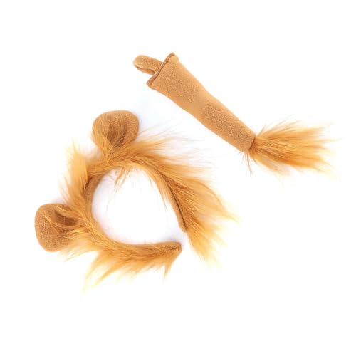 JTQYFI Löwen Ohren Stirnband Und Heck Animal Lions Cosplay Kostüm Für Kinder Erwachsene Halloween Geburtstagsfeier Auftritte von JTQYFI