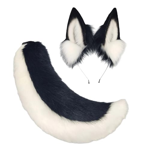JTQYFI Wolf Katzen Füchse Schwanz Mit Katzen Ohren Stirnbänder Halloween Weihnachts Cosplay Party Kostüm Spielzeug Für Frau Mann Katzen Kostüm von JTQYFI