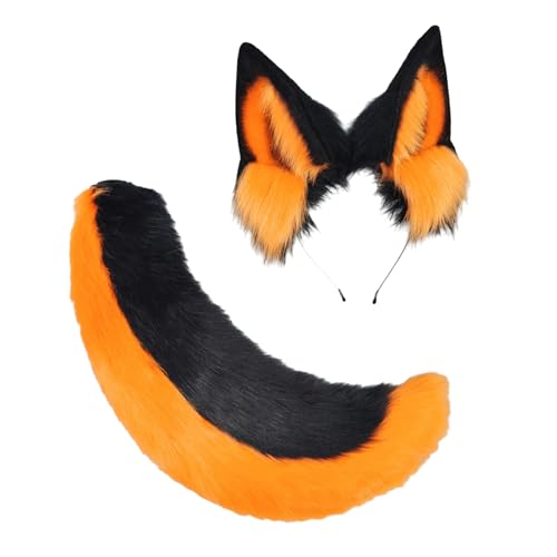 JTQYFI Wolf Katzen Füchse Schwanz Mit Katzen Ohren Stirnbänder Halloween Weihnachts Cosplay Party Kostüm Spielzeug Für Frau Mann Katzen Kostüm von JTQYFI