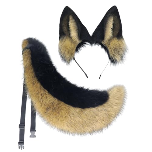 JTQYFI Wolf Katzen Füchse Schwanz Mit Katzen Ohren Stirnbänder Halloween Weihnachts Cosplay Party Kostüm Spielzeug Für Frau Mann Katzen Kostüm von JTQYFI