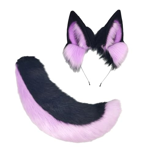 JTQYFI Wolf Katzen Füchse Schwanz Mit Katzen Ohren Stirnbänder Halloween Weihnachts Cosplay Party Kostüm Spielzeug Für Frau Mann Katzen Kostüm von JTQYFI