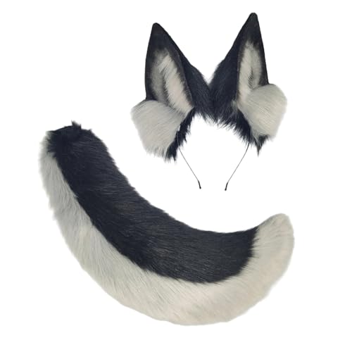 JTQYFI Wolf Katzen Füchse Schwanz Mit Katzen Ohren Stirnbänder Halloween Weihnachts Cosplay Party Kostüm Spielzeug Für Frau Mann Katzen Kostüm von JTQYFI
