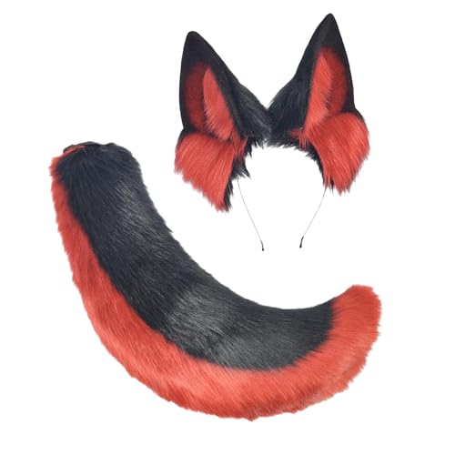 JTQYFI Wolf Katzen Füchse Schwanz Mit Katzen Ohren Stirnbänder Halloween Weihnachts Cosplay Party Kostüm Spielzeug Für Frau Mann Katzen Kostüm von JTQYFI