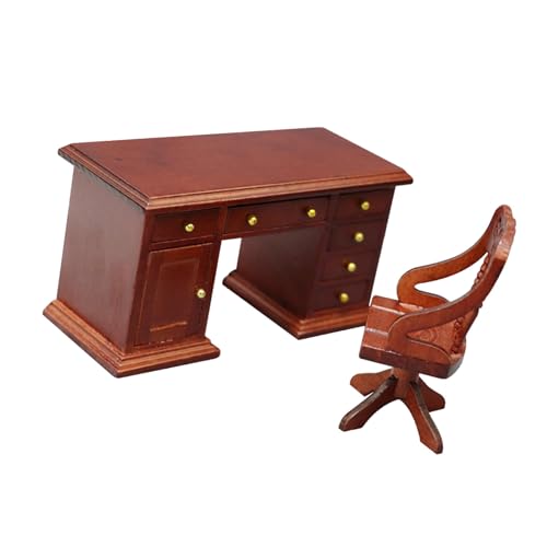Retro Dollhouses Office Desk Mit Passender Stuhl Tiny Holzstudiendekor Für Miniaturbegeisterte Holzpuppenhäuser Büro Set von JTQYFI