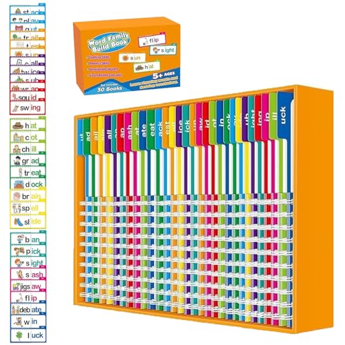 30 Read and Rhyme Flip Books, Bildungs Vokabular Lernkarten für Kinder, Word Family Build Aktivitätsbücher, Lernen Lesen von Blitzpapier Buchstaben für Kindergarten (Orange, 25 x 17 x 8 cm) von JTYEBY
