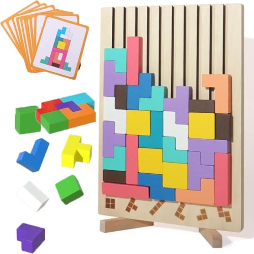 Geometric Wooden Puzzle, Stacking Toy, 3D Intelligence Russian Block Shapes Montessori Educational Games (Holz) von JTYEBY