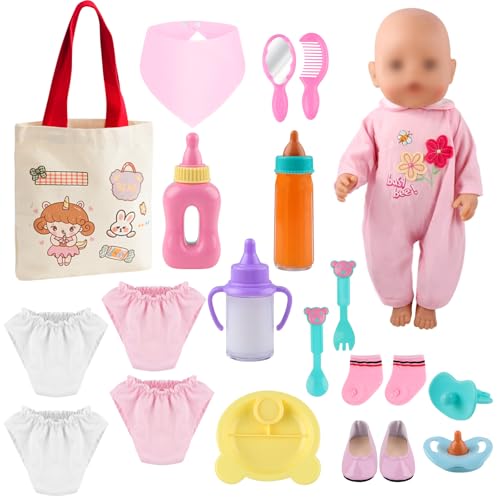 JTgugu Baby Born Kleidung Zubehör Set 43cm Puppen Strampler Puppenzubehör Puppe Outfits Puppenkleidung Neugeborene Babypuppen Fütterungsset Geschenk für Mädchen Spielzeug (Keine Puppe) von JTgugu