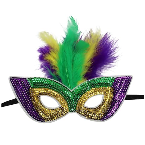 JUANMAO Maskenball Masken Glitzer: Venezianische Maske Damen Herren Masquerade Party Decor Maske Karneval Venedig Bunt Silvester Maske Mit Feder Männer Frauen Faschingsmasken Schwarze Gold Grün Lila von JUANMAO
