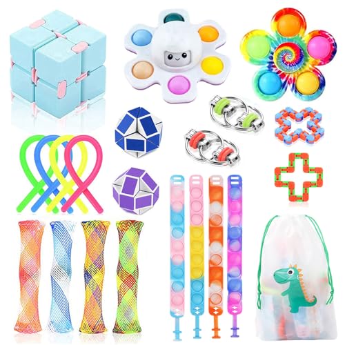 22 Pcs Fidget Spielzeug Pack, Autistische ADHD Kinder Spielzeug, Erwachsene Stress Relief Anti Angst Sensory Toys, Party Gefälligkeiten Geschenke für Kinder mit Aufbewahrungstasche von JUAUO