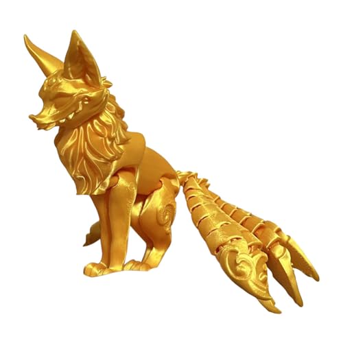 JUCHRZEY 18 cm 3D-Drucker bewegliches Fuchs-Zappelspielzeug, stressabbauendes Sammlerstück, Neunschwänziger Fuchs, Actionfigur mit beweglichen Gelenken, Neunschwänziger Fuchs, Multigelenk-Ac von JUCHRZEY