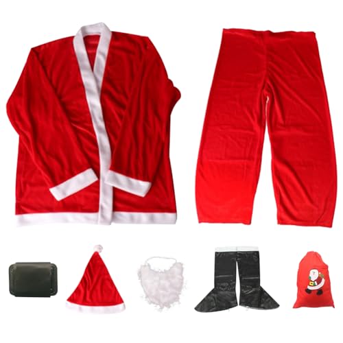 JUCHRZEY Weihnachts-Cosplay-Kostüm for Erwachsene/Kinder, rote Weihnachtsmann-Mütze und Jacken-Set, Pullover, Weihnachtsmann-Bart und Gürtel-Set, Karnevals-Party-Anzug von JUCHRZEY