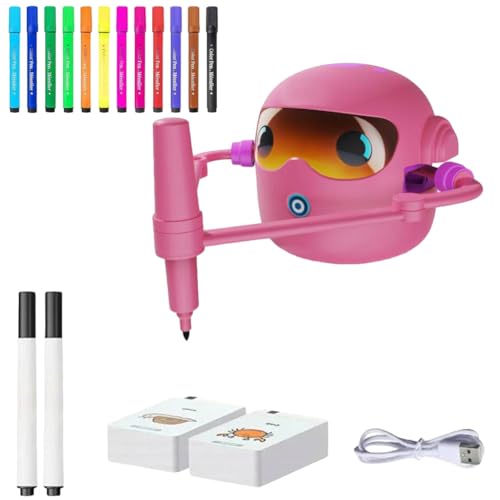 Zeichenroboter-Spielzeug for Kinder, interaktiver pädagogischer Zeichenroboter, Montessori Lernspielzeug mit 100 Karten und 12 Farb-Stiften, for Kinder ab 3 Jahren (Rosa Set) von JUCHRZEY