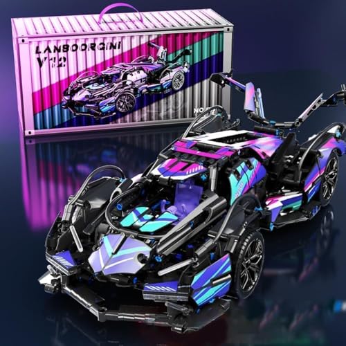 JUCYJULY Technik Sportwagen Bausteine Set für Lambor-V12, 800+ Klemmbausteine Auto Bausatz Supersportwagen Modellbausatz, MOC Car Rennwagen Modellauto Spielzeug Geschenk Erwachsene Kinder von JUCYJULY
