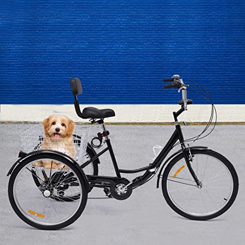 Dreirad für Erwachsene 24 Zoll 7 Gang - 3 Rad Fahrrad mit Einkaufskorb Erwachsenendreirad bis 120KG Belastbar Dreirad Fahrrad höhenverstellbar (Schwarz) von JUDEMII