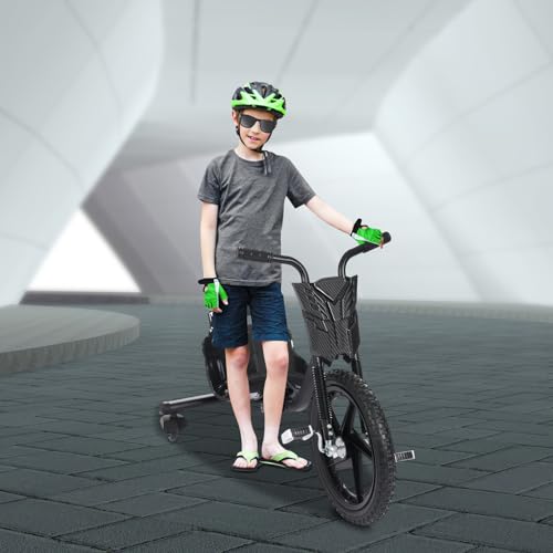 Kinder-Drift-Dreirad 80kg Tragkraft, 4-Fach Verstellbar & LED-Räder – Sicher mit Anti-Rutsch-Pedalen, ab 6 Jahre (Schwarz/Streifen) von JUDEMII