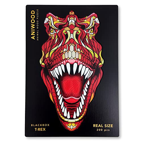 JUEGACONMIGO ANIWOOD Holzpuzzle Erwachsene Tieren. Gestanzter Deckel, Lebensgroße Puzzle-Box. 3 Schwierigkeitsmodi, dekoratives Element. Einzigartige Puzzleteile (T-Rex, L) von JUEGACONMIGO