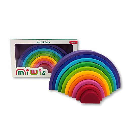JUEGACONMIGO MIWIS Bunte Stapelfiguren aus Silikon, entwickelt motorische Fähigkeiten (Regenbogenfarben, 10 Stück) von JUEGACONMIGO