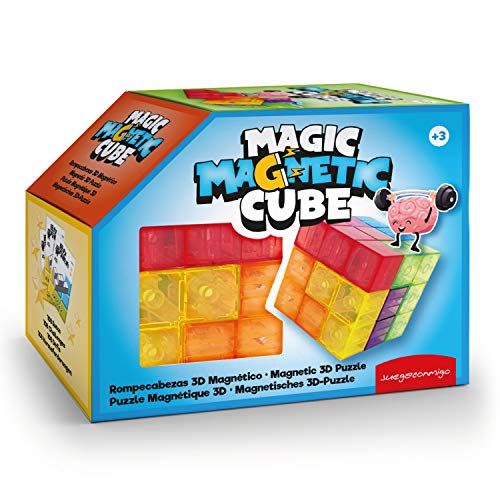 Magic Magnetic Cube, EIN Spiel um Konzentration und geistige Schärfe, Spaß für Liebhaber von Herausforderungen. Enthält 7 transparente magnetische 3D-Teile und Karten mit 108 Herausforderungen von JUEGACONMIGO