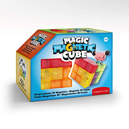 Magic Magnetic Cube, EIN Spiel um Konzentration und geistige Schärfe, Spaß für Liebhaber von Herausforderungen. Enthält 7 transparente magnetische 3D-Teile und Karten mit 108 Herausforderungen von JUEGACONMIGO