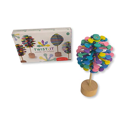JUEGACONMIGO Twist-IT Holzspielzeug, bunt, drehbar, Spirale, Lollipop, dekoratives Spielzeug gegen Stress, Wooden Spin Lollipop (Kuchen) von JUEGACONMIGO