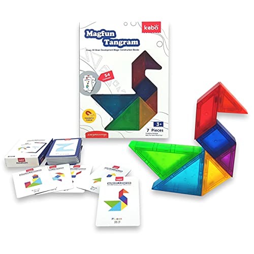 KEBO Tangram Magnetisches 3D-Bildungsspiel, Puzzle mit 7 Bausteinen und 54 Herausforderungen (Magfun) von JUEGACONMIGO