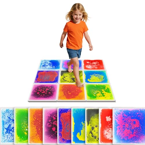 JUEOQOY Flüssige, sensorische Bodenfliesen für Kinder ab 3 Jahren, 30,5 cm, rutschfeste Unterseite, für Klassenzimmer, ruhige Ecken oder sensorische Pfade (9er-Pack) von JUEOQOY