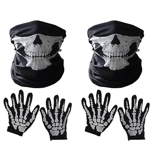 JUFUM Halloween Maske Gruselige Schädel Kinn Maske Skelett Geist Handschuhe für Aufführungen, Partys, Dress Up, Festivals (6 Stück) von JUFUM