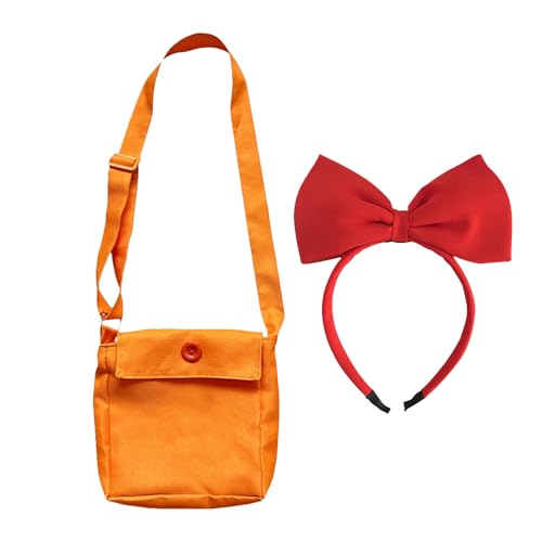 JUFYVO 2 x Anime-Cosplay-Hexenkostüm-Zubehör, rote Schleife, Stirnband, orangefarbene Umhängetasche, Halloween, Cosplay, für Damen und Mädchen von JUFYVO