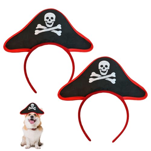 JUFYVO 2 x Piratenkapitän, Hunde-Stirnband, Kapitänshut, Haustier-Stirnband, lustige Outfits, Zubehör, Halloween-Kostüme für Halloween, Cosplay von JUFYVO