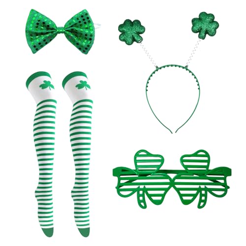 JUFYVO 4 Stück St. Patrick's Day Accessoires St. Patrick's Day Overknee Socken Irisches Stirnband Brille Fliege Irisches Festival Zubehör St. Patrick's Day Partyzubehör JUFYVO 4 Stück St. Patrick's Day Accessoires St. Patrick's Day Overknee Socken Irisches Stirnband Brille Fliege Irisches Festival Zubehör St. Patrick's Day Partyzubehör von JUFYVO