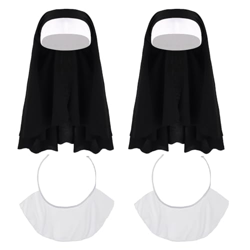JUFYVO 4-teiliges Halloween-Kostüm-Set für Damen, Nonnen-Kopfschmuck, weißer Kragen, Nonnen-Kostüme, Nonnen-Kostüm für Damen, Mädchen, Cosplay JUFYVO 4-teiliges Halloween-Kostüm-Set für Damen, Nonnen-Kopfschmuck, weißer Kragen, Nonnen-Kostüme, Nonnen-Kostüm für Damen, Mädchen, Cosplay von JUFYVO
