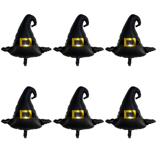JUFYVO 6 Stück Jumbo-Folienballon in Hexenhutform, niedliche Halloween-Mylar-Ballons, Party-Folienballons, magische Hexen-Party-Dekorationen für drinnen und draußen von JUFYVO