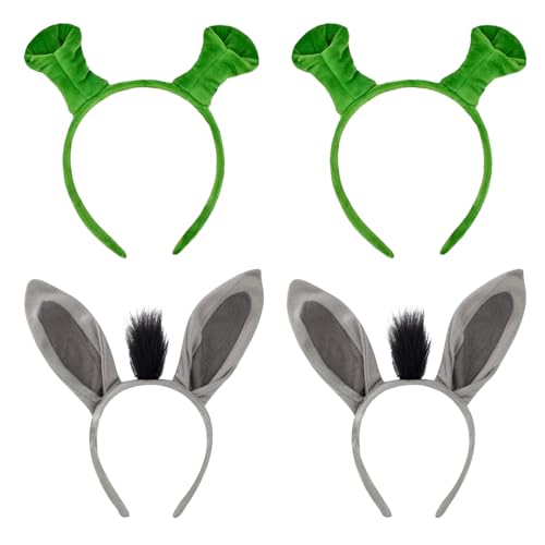 JUFYVO Grünes Plüsch-Eselohren-Haarband, grünes Monsterohren-Haarband, Plüsch-Tierohren, Haarband, Cosplay-Kostüm für Halloween-Party, 4 Stück JUFYVO Grünes Plüsch-Eselohren-Haarband, grünes Monsterohren-Haarband, Plüsch-Tierohren, Haarband, Cosplay-Kostüm für Halloween-Party, 4 Stück von JUFYVO