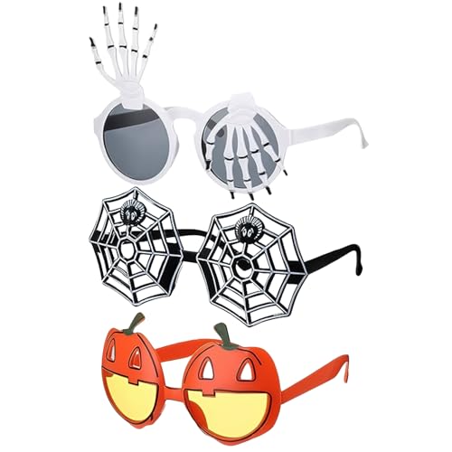 JUFYVO Halloween-Themen-Brille, Spinnennetz, Kürbisknochen, Krallen, Neuheit, Brille, Fotokabinen-Requisiten, Party-Dekorationen für Halloween-Party, Cosplay-Zubehör, 3 Stück JUFYVO Halloween-Themen-Brille, Spinnennetz, Kürbisknochen, Krallen, Neuheit, Brille, Fotokabinen-Requisiten, Party-Dekorationen für Halloween-Party, Cosplay-Zubehör, 3 Stück von JUFYVO
