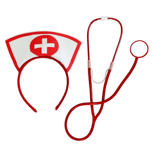 JUFYVO Krankenschwester-Kostüm, Zubehör, Krankenschwesterhut, Stirnband, gefälschtes Stethoskop, Halloween, Cosplay, Rollenspiel, Kostüm, Krankenschwester-Kostüm für Damen, 2 Stück JUFYVO Krankenschwester-Kostüm, Zubehör, Krankenschwesterhut, Stirnband, gefälschtes Stethoskop, Halloween, Cosplay, Rollenspiel, Kostüm, Krankenschwester-Kostüm für Damen, 2 Stück von JUFYVO