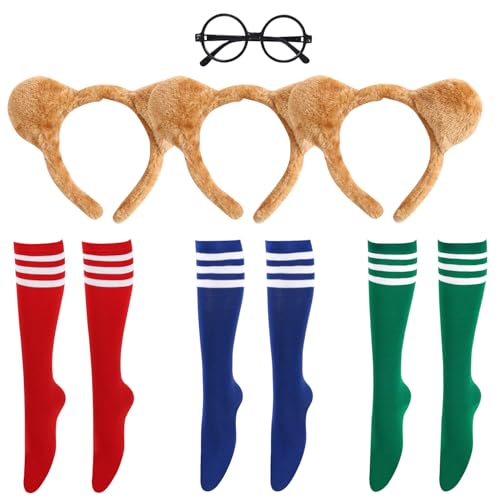 JUFYVO Streifenhörnchen-Kostüm-Set, Streifenhörnchen, Stirnband, schwarz, runder Rahmen, Brille, kniehohe Socken für Weltbuchtag, Halloween-Party, 7-teilig JUFYVO Streifenhörnchen-Kostüm-Set, Streifenhörnchen, Stirnband, schwarz, runder Rahmen, Brille, kniehohe Socken für Weltbuchtag, Halloween-Party, 7-teilig von JUFYVO