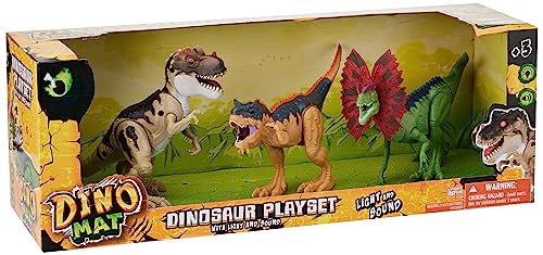 JUGATOYS - Set mit 3 Dinosauriern mit Lichtern und Geräuschen, 44 x 17 x 14 cm, Nicht anwendbar für prähistorische Kreaturen, Mehrfarbig (8436585223183) von JUGATOYS