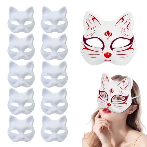 JUGUTA 10 Stück Katzenmasken, Therian Mask, Fuchs Maske, Weißes Diy Masken Zum Anmalen, Diy Papier Maske, Leere Cat Mask Für Halloween Cosplay Maskerade Party Maskenball Masken Unbemalte Stütze JUGUTA 10 Stück Katzenmasken, Therian Mask, Fuchs Maske, Weißes Diy Masken Zum Anmalen, Diy Papier Maske, Leere Cat Mask Für Halloween Cosplay Maskerade Party Maskenball Masken Unbemalte Stütze von JUGUTA
