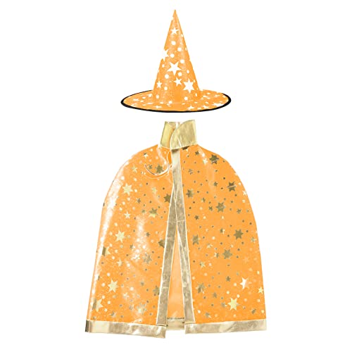 JUHONNZ Halloween Zauberer Kostüm, Zauberer Umhang mit Hut Magie Halloween Kostüme für Kinder Junge Mädchen Kostüm Cosplay Festivel Party Orange von Deolven