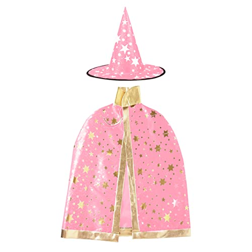 JUHONNZ Halloween Zauberer Kostüm, Zauberer Umhang mit Hut Magie Halloween Kostüme für Kinder Junge Mädchen Kostüm Cosplay Festivel Party Rosa von JUHONNZ