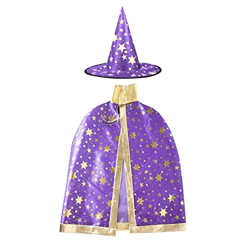 Halloween Zauberer Kostüm, Zauberer Umhang mit Hut Magie Halloween Kostüme für Kinder Junge Mädchen Kostüm Cosplay Festivel Party Violett Halloween Zauberer Kostüm, Zauberer Umhang mit Hut Magie Halloween Kostüme für Kinder Junge Mädchen Kostüm Cosplay Festivel Party Violett von Deolven