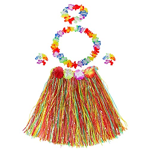Hawaii Kostüm,3 Sets Mädchen Hula Gras Rock Enthalten 3 Hula Grasrock+3 Halsgirlande+3 Stirnband+6 Armbänder Blumenleis für Tropische Moana Luau Geburtstagsparty Supplies Party Deko von JUHONNZ