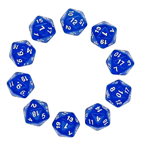 Deolven Würfel D20, 10 Pcs Transparent Blau Polyhedral Dice, 20 Seitige Klar Würfel für DND MTG RPG Dungeons und Dragons Party von Deolven