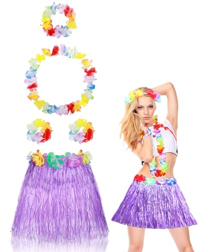 JUKOTA Hawaiian Hula Rock Kostüm Set,Girlanden Gras Rock für Erwachsene,Hawaii Blumen Kette Haarband Armbänder,Strandparty Kostümzubehör,für Karneval,Beach,Hochzeit,Tropical Luau Party Supplies von JUKOTA