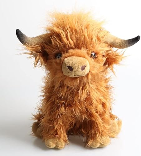 JULAN Hochlandkuh Plüschtier, flauschiges Hochlandkuh, Stofftiere, niedliche schottische Highland-Bull-Puppe, Plüschpuppe, Plüschfigur, weiches kuscheliges Bauernhof-Spielzeug für Heimdekoration von JULAN